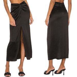 Nanushka Black Satin Samara Gathered Knotted Twist Waist Maxi Skirt Womens Large